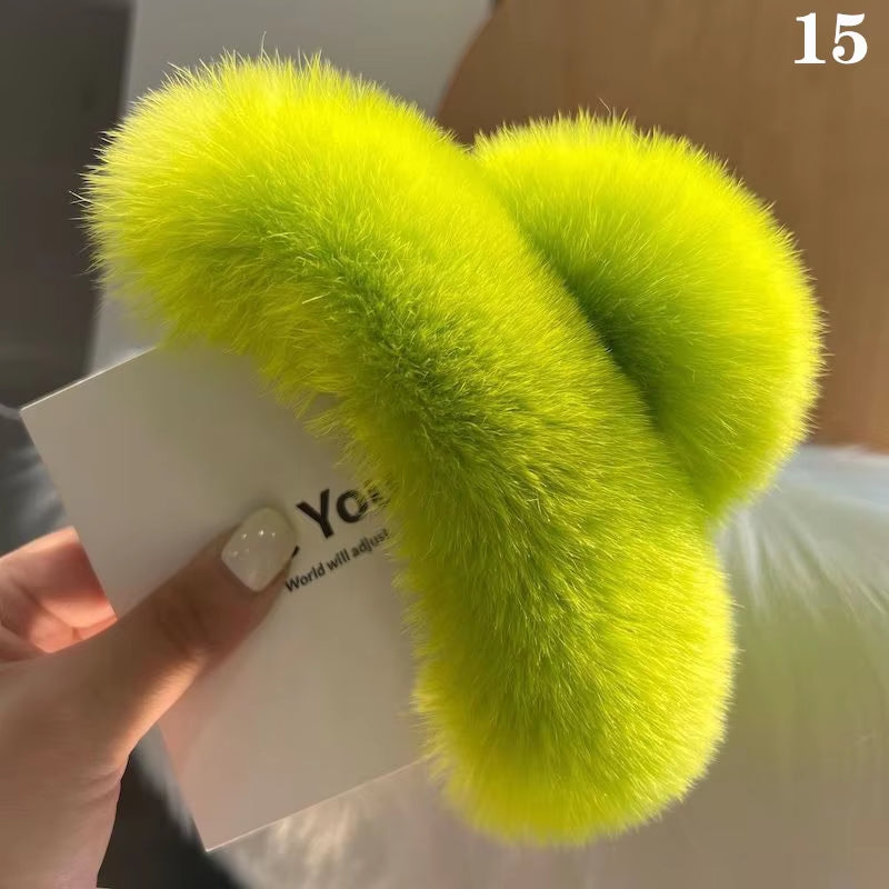 Winter Faux Fur Hair Claw Rabbit Hair Hairpins Plush Hair Clip Barrette Crab Headwear for Women Girls Hair Accessories