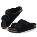 Women Fuzzy Slippers with Cork Footbed Fluffy Slide Sandals Open Toe Indoor House Shoes Arch Support Adjustable Slippers